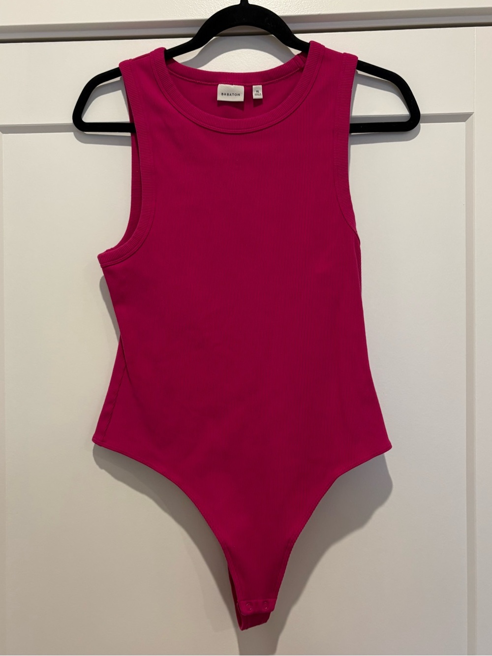 Babaton Hot Pink Ribbed Sleeveless Bodysuit
